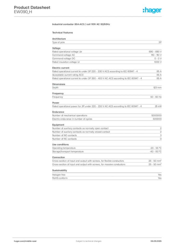 Image Hager Product data sheet EW090_H  | Hager