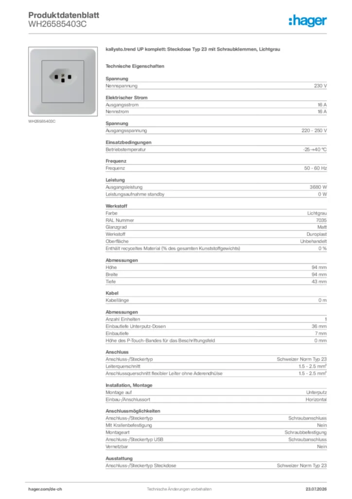 Bild Hager Produktdatenblatt WH26585403C | Hager Schweiz