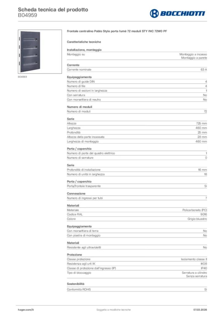 Immagine Bocchiotti Scheda tecnica del prodotto B04959 | Hager Italia