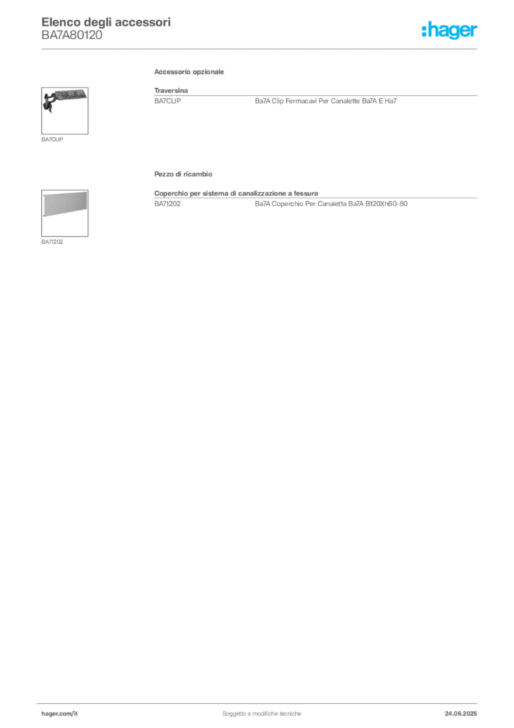 Immagine Hager Scheda tecnica del prodotto BA7A80120 | Hager Italia