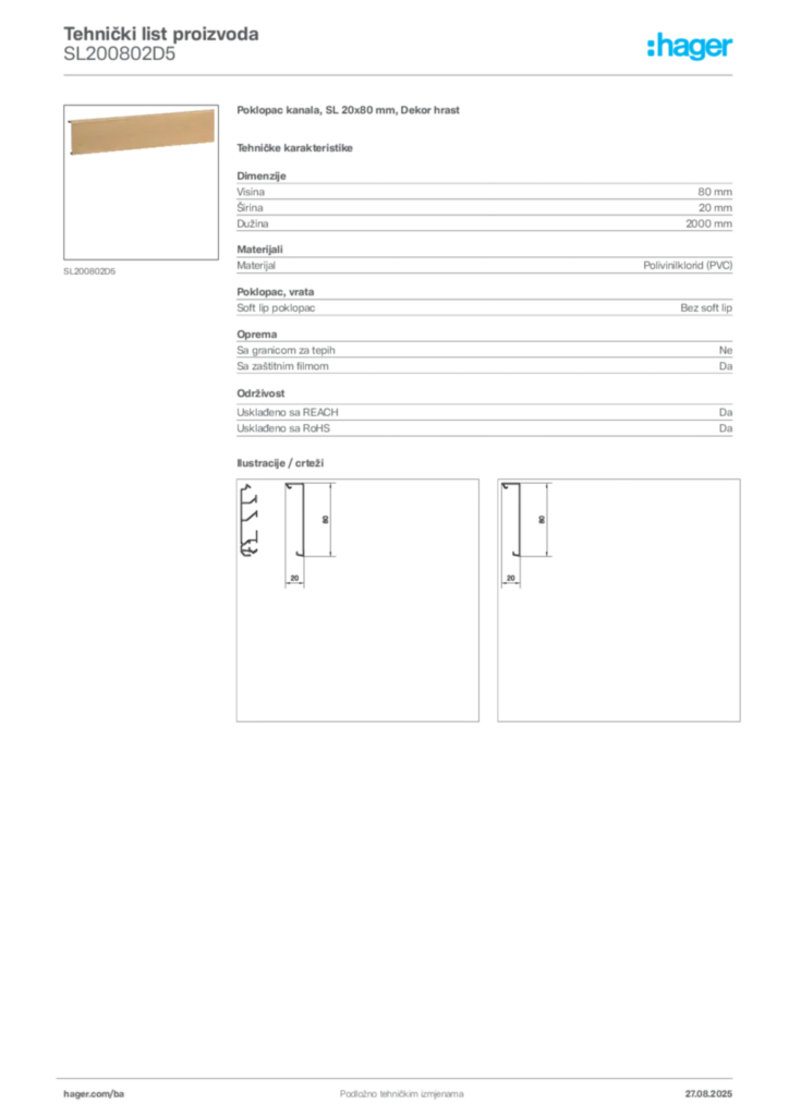 Slika Hager Product data sheet SL200802D5  | Hager