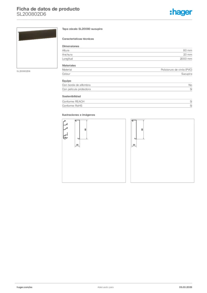 Imagen Hager Ficha de datos de producto SL200802D6 | Hager España