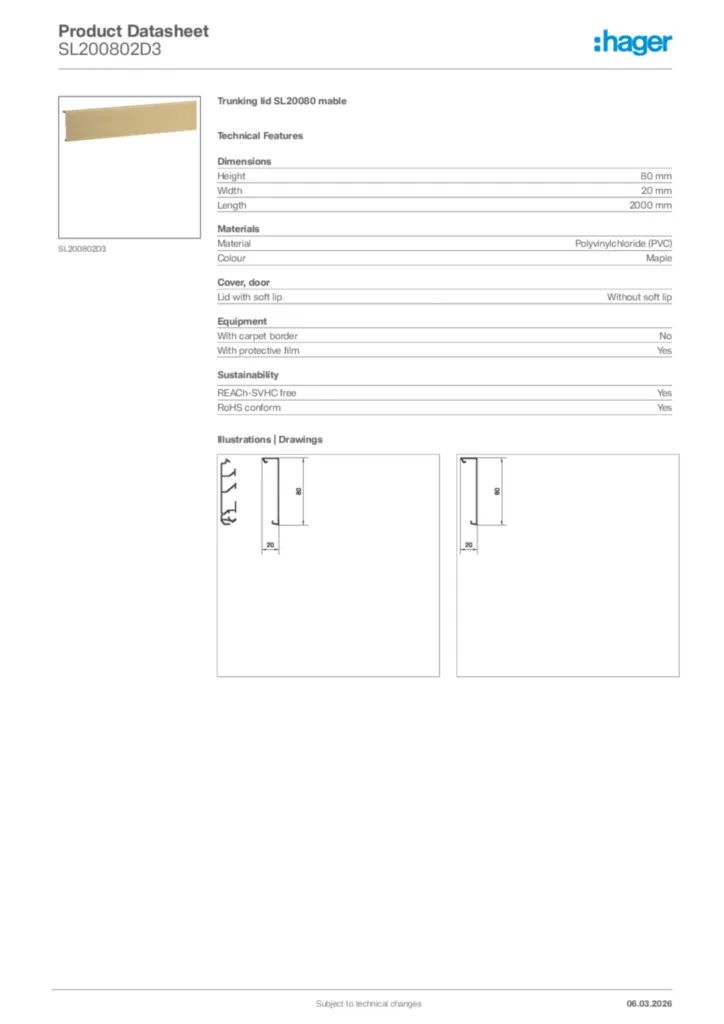 Image Hager Product data sheet SL200802D3  | Hager Africa