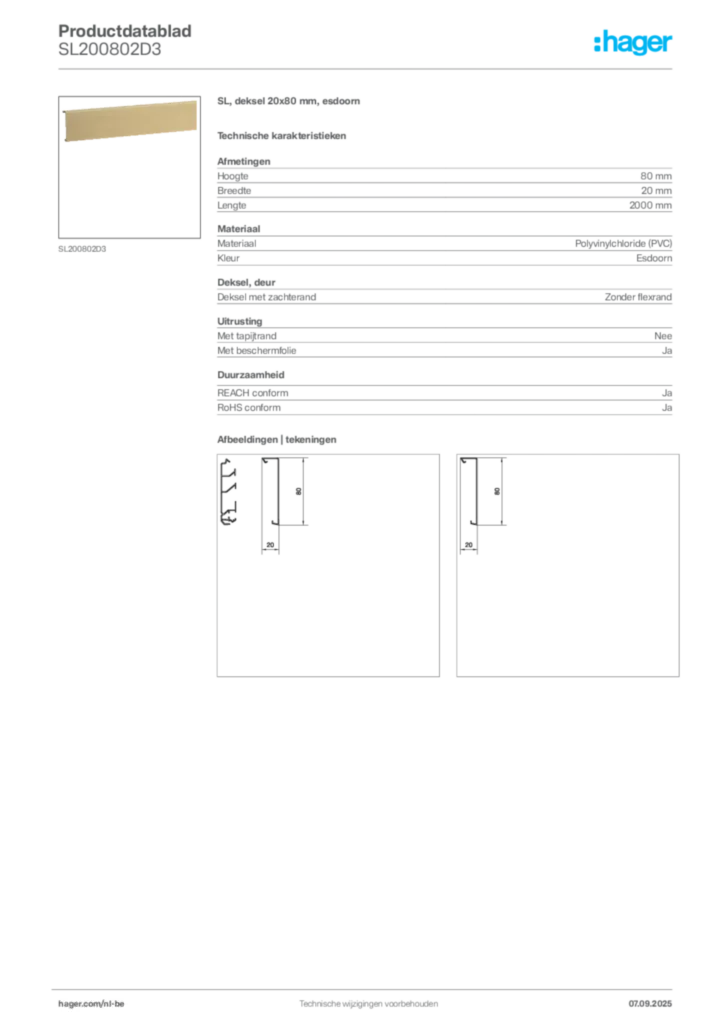 Afbeelding Hager Productdatablad SL200802D3 | Hager Belgium