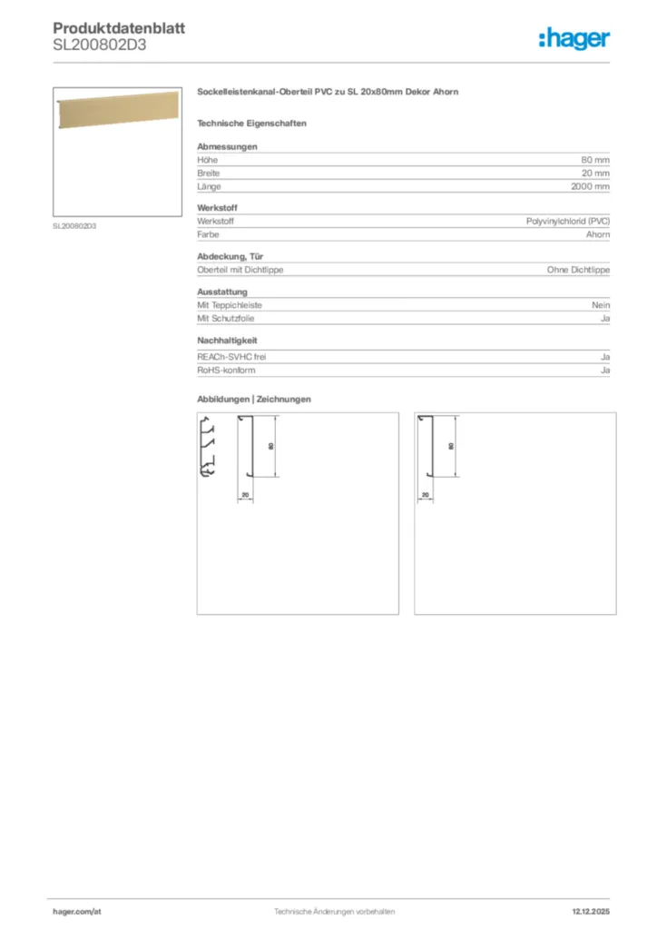 Bild Hager Produktdatenblatt SL200802D3 | Hager Deutschland