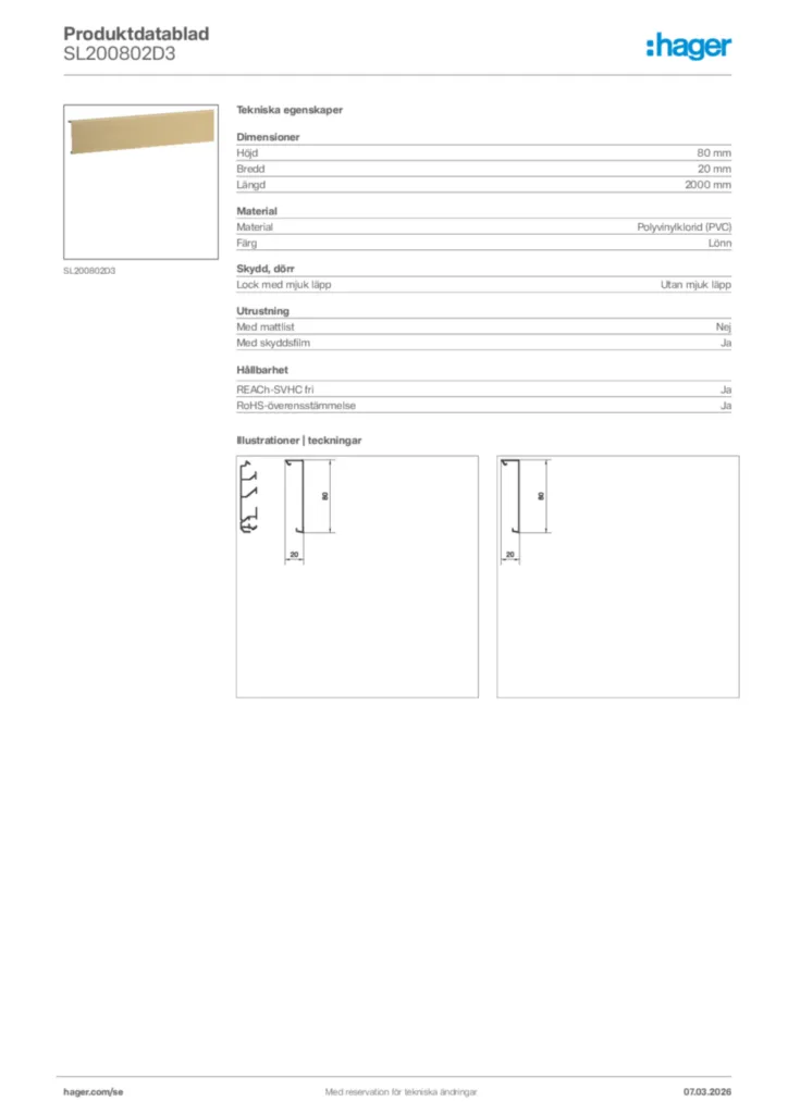 Bild Hager Produktdatablad SL200802D3 | Hager Sverige