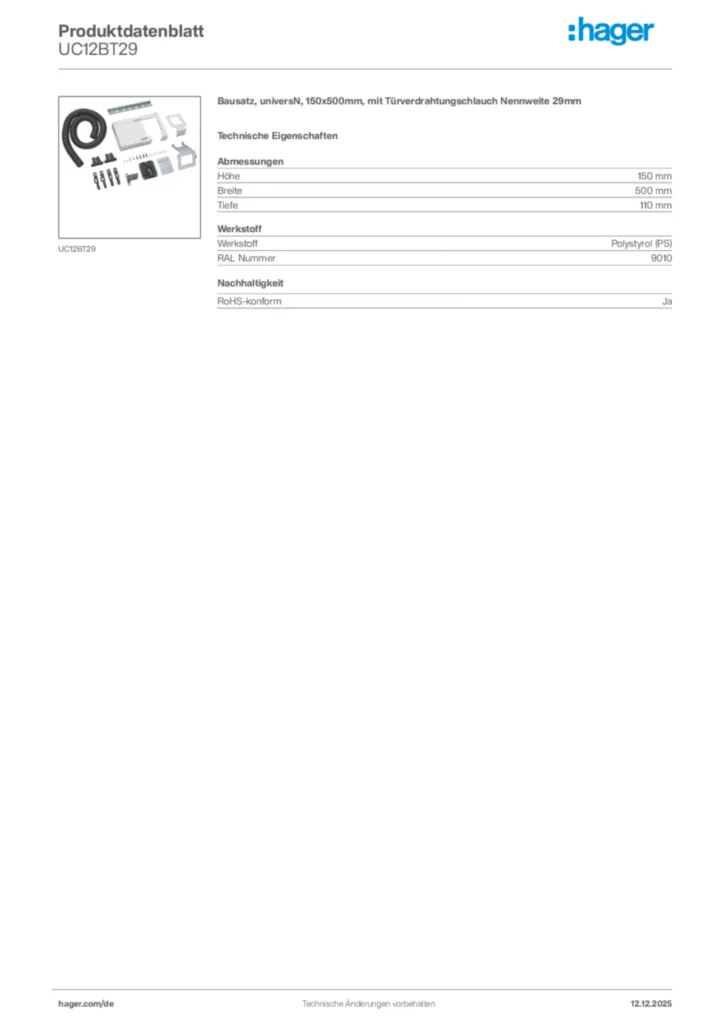 Hager Produktdatenblatt UC12BT29
