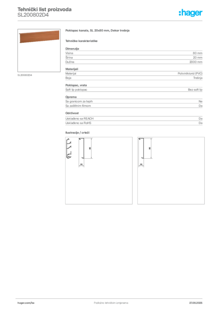 Slika Hager Product data sheet SL200802D4  | Hager