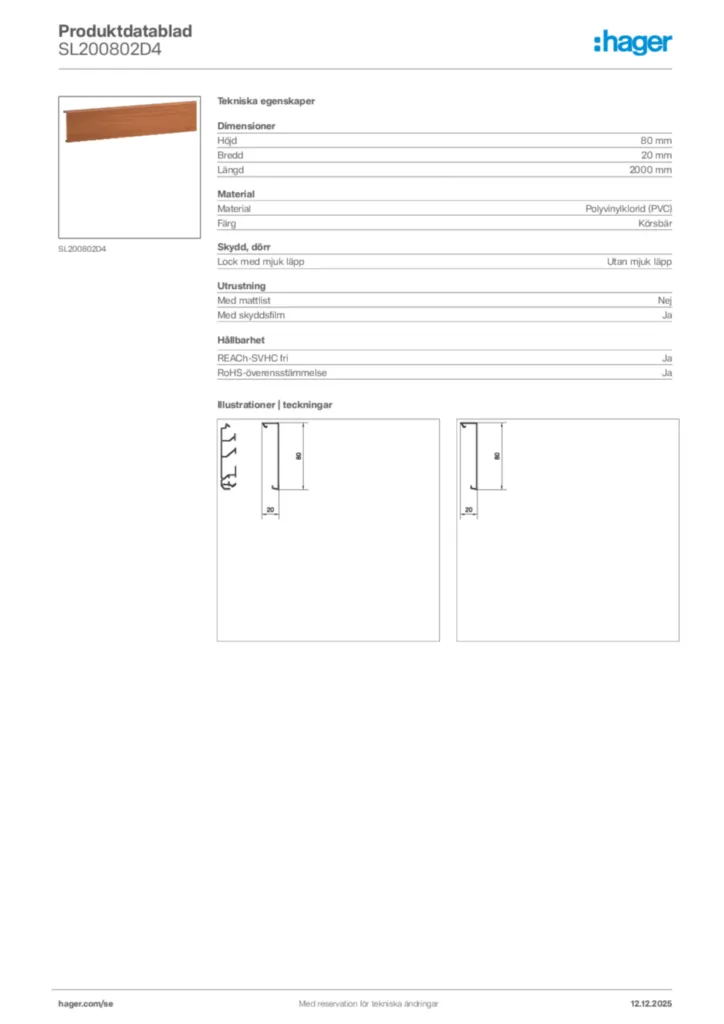 Bild Hager Produktdatablad SL200802D4 | Hager Sverige