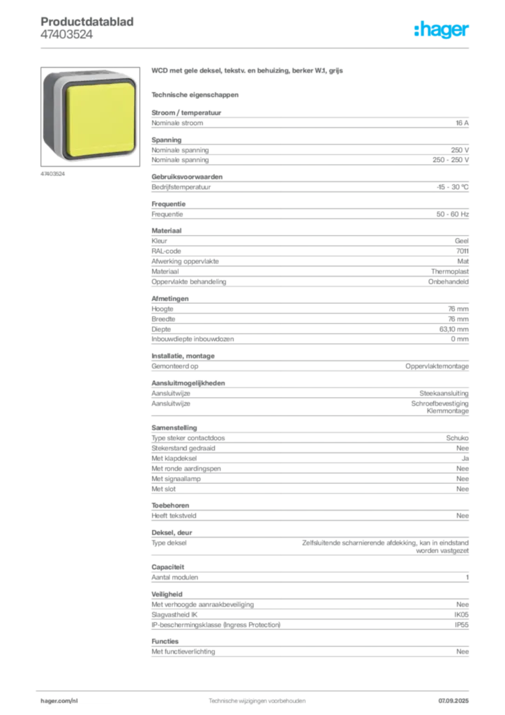 Afbeelding Hager Productdatablad 47403524 | Hager Nederland