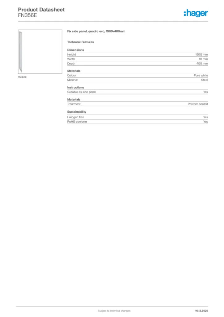 Image Hager Product data sheet FN356E  | Hager Africa