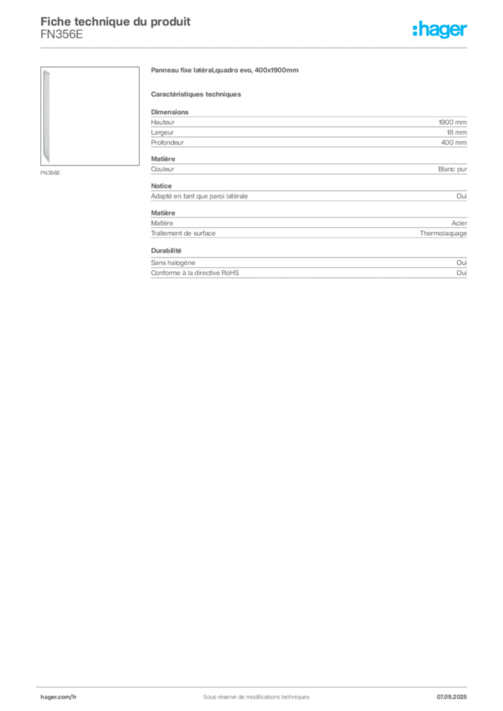 Image Hager Fiche technique du produit FN356E | Hager France