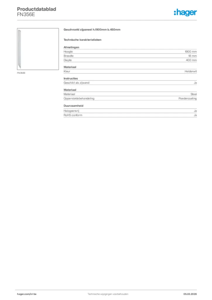 Afbeelding Hager Productdatablad FN356E | Hager Belgium