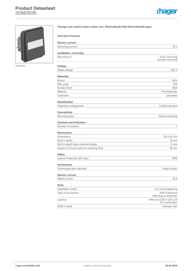 Image Hager Product data sheet 30863535  | Hager