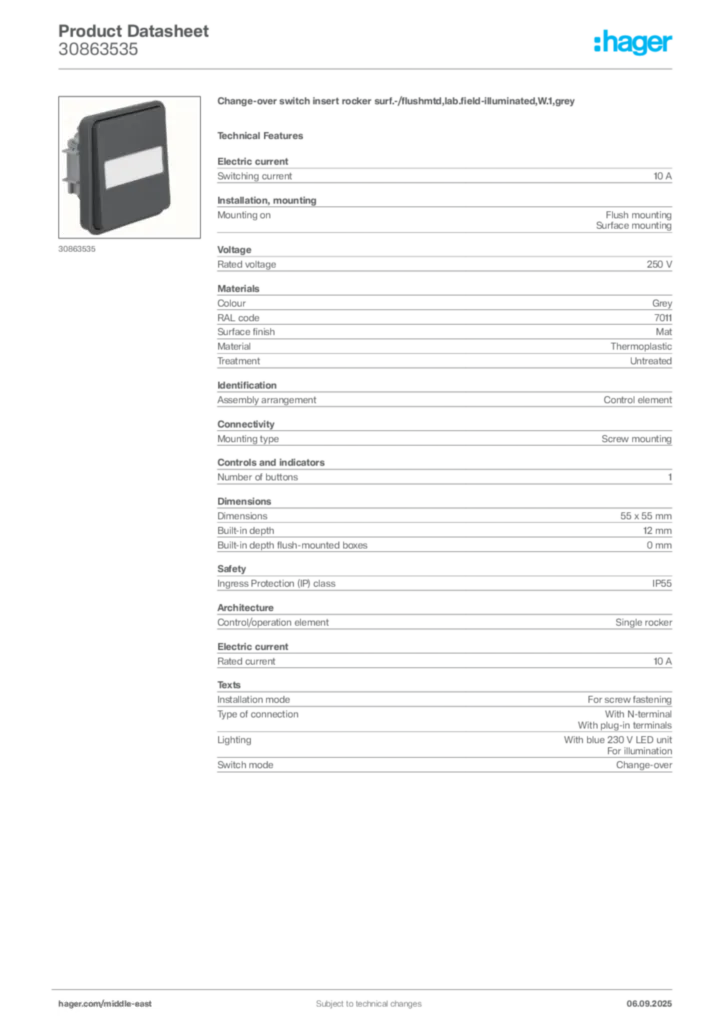 Image Hager Product data sheet 30863535  | Hager