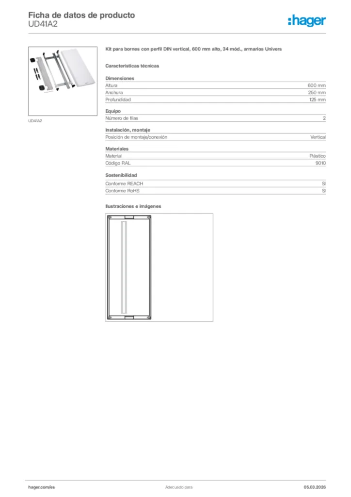Imagen Hager Ficha de datos de producto UD41A2 | Hager España