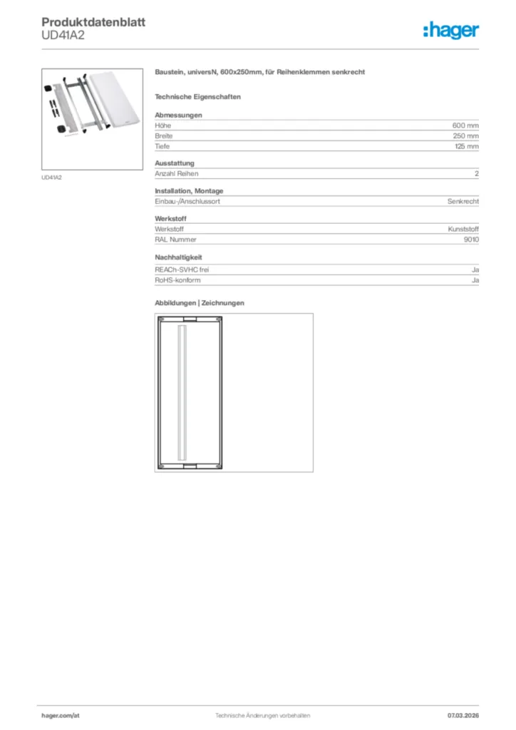 Bild Hager Produktdatenblatt UD41A2 | Hager Deutschland