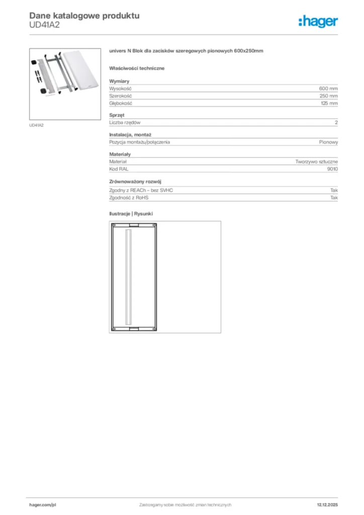 Zdjęcie Hager Karta katalogowa UD41A2 | Hager Polska