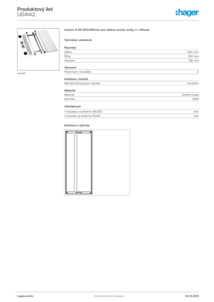 Obrázek Hager Product data sheet UD41A2 | Hager