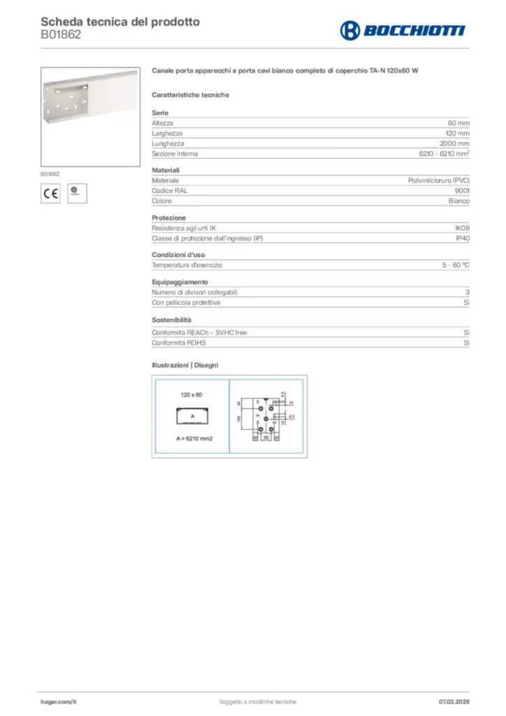 Immagine Bocchiotti Scheda tecnica del prodotto B01862 | Hager Italia