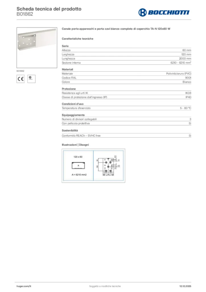 Immagine Bocchiotti Scheda tecnica del prodotto B01862 | Hager Italia