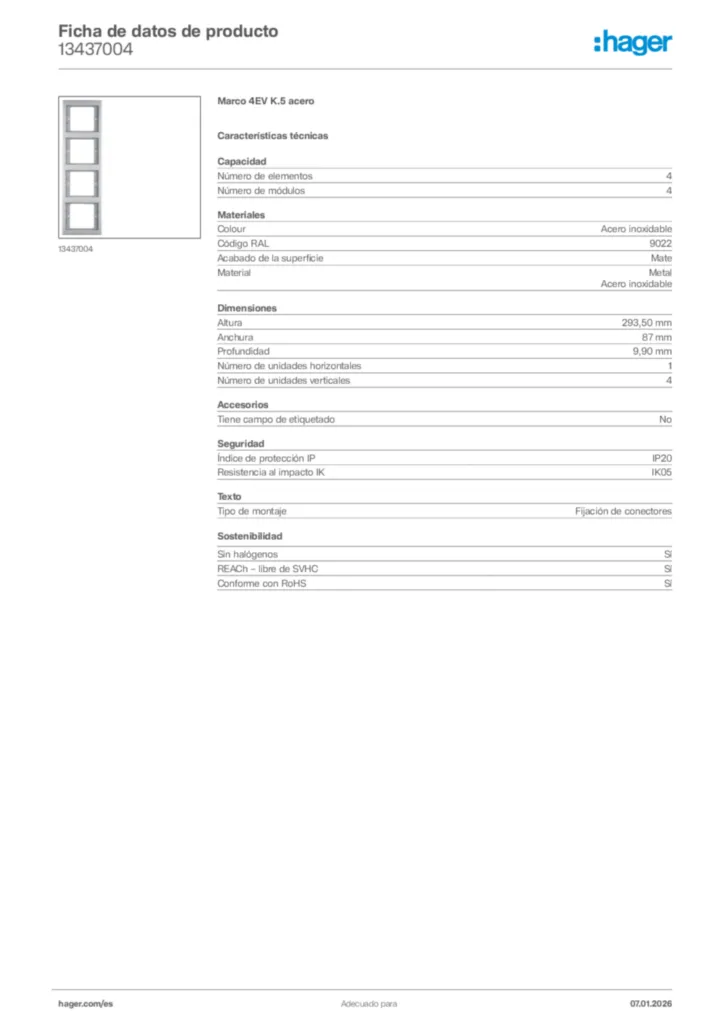 Imagen Hager Ficha de datos de producto 13437004 | Hager España