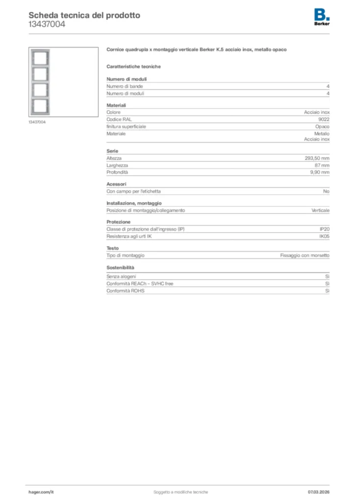 Immagine Berker Scheda tecnica del prodotto 13437004 | Hager Italia