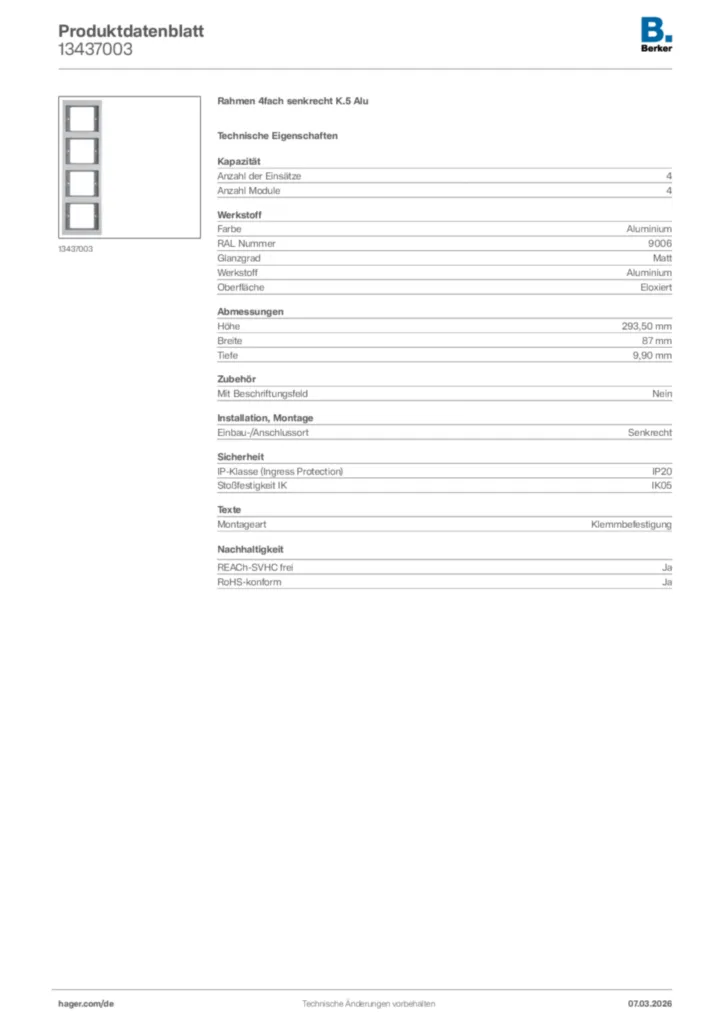 Bild Berker Produktdatenblatt 13437003 | Hager Deutschland