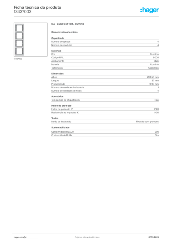 Imagem Hager Ficha técnica do produto 13437003 | Hager Portugal