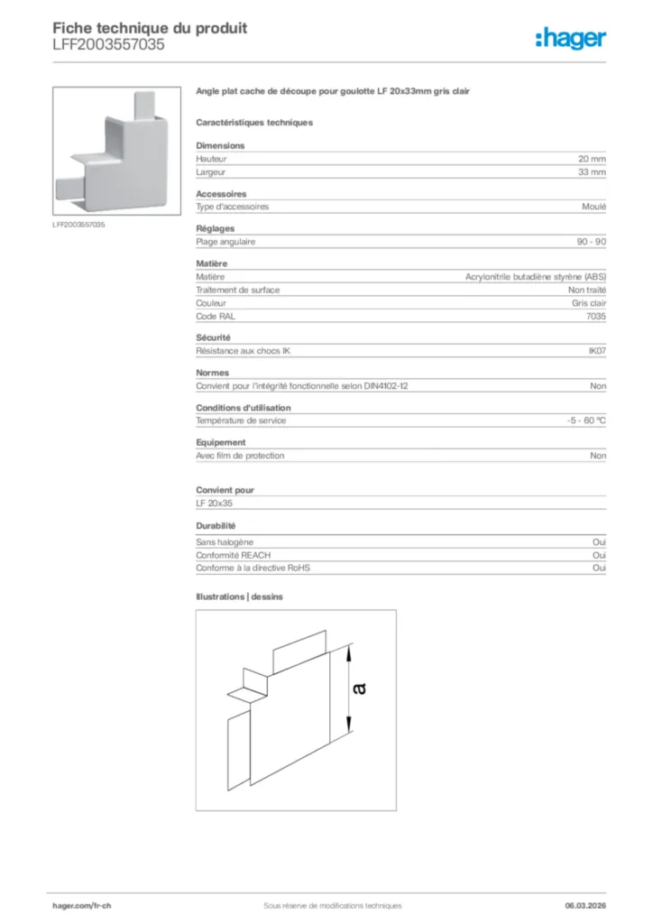 Image Hager Fiche technique du produit LFF2003557035 | Hager Suisse