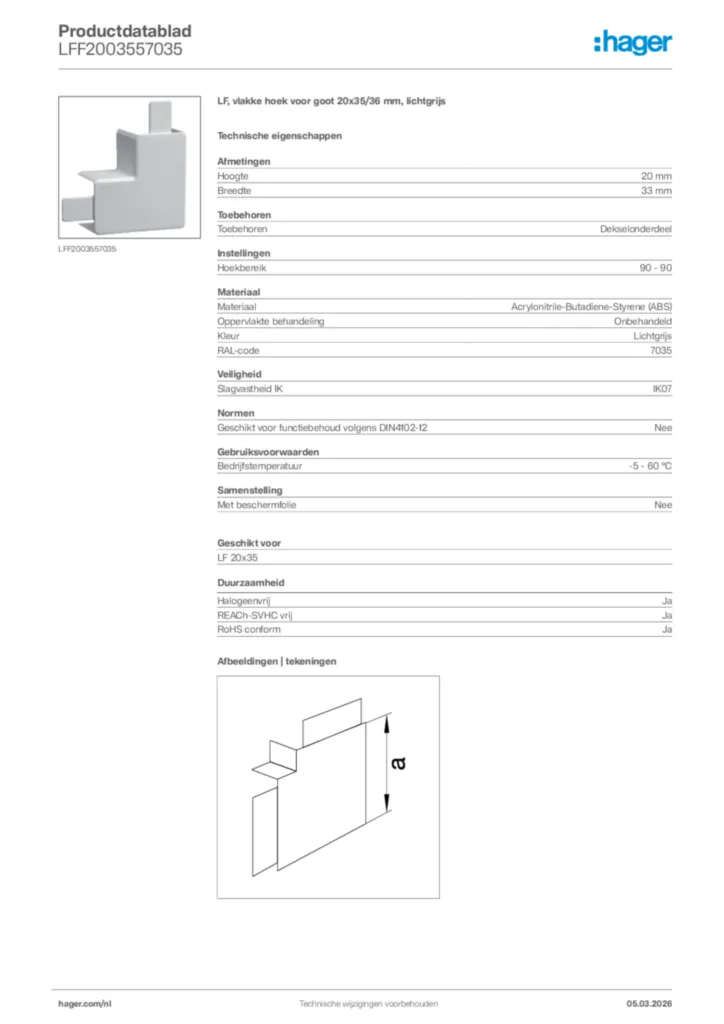 Afbeelding Hager Productdatablad LFF2003557035 | Hager Nederland
