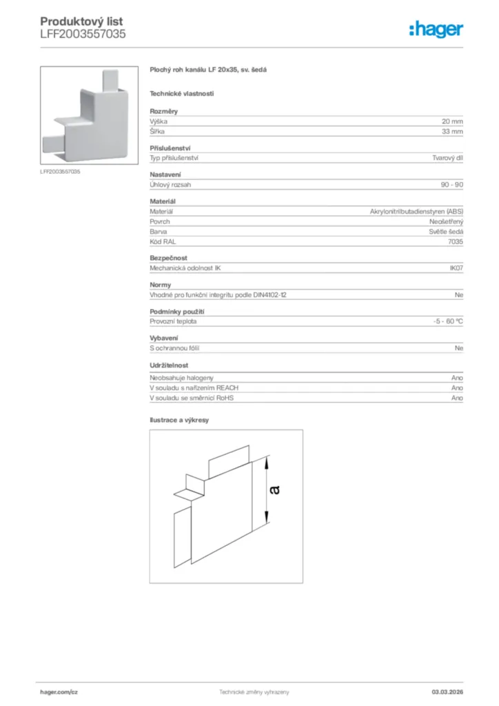 Obrázek Hager Product data sheet LFF2003557035 | Hager