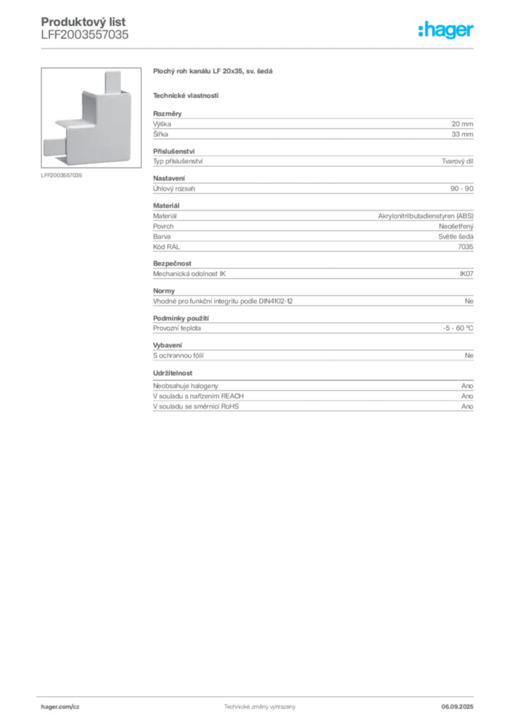 Obrázek Hager Produktový list LFF2003557035 | Hager