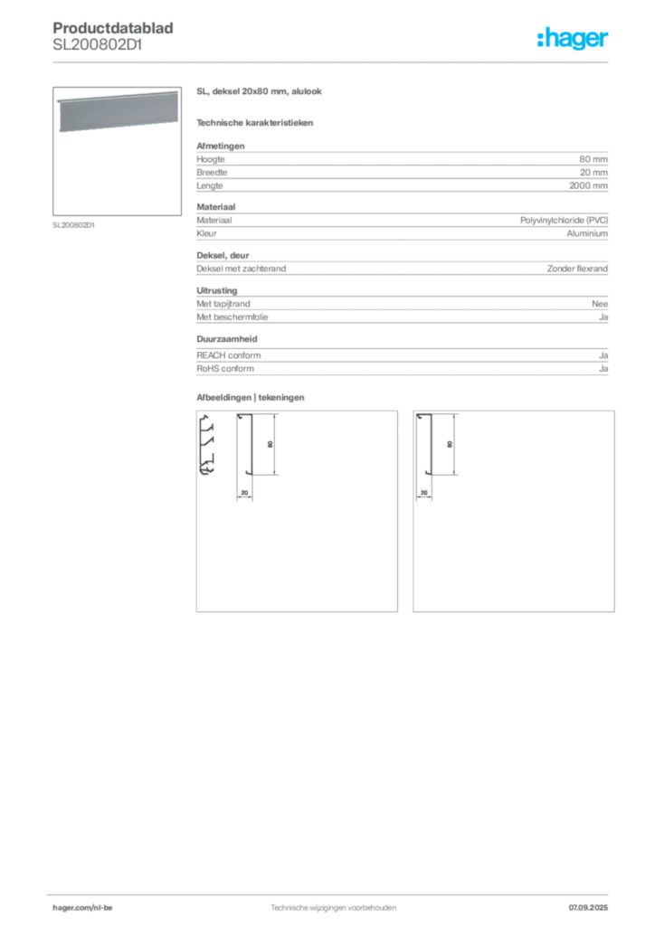 Afbeelding Hager Productdatablad SL200802D1 | Hager Belgium