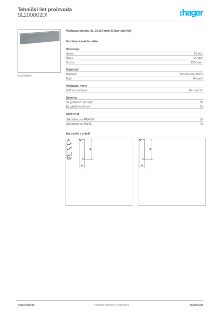 Slika Hager Product data sheet SL200802D1  | Hager