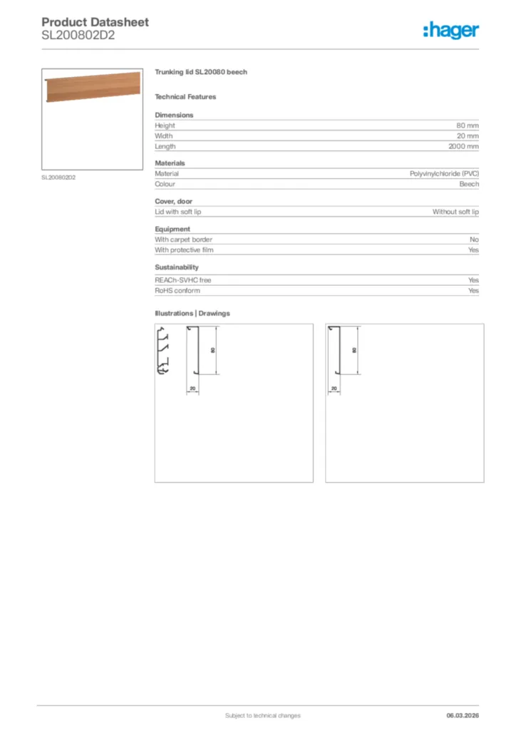 Image Hager Product data sheet SL200802D2  | Hager Africa