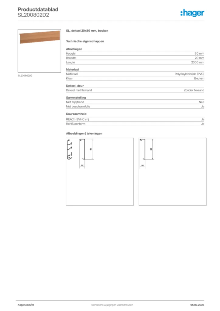 Afbeelding Hager Productdatablad SL200802D2 | Hager Nederland