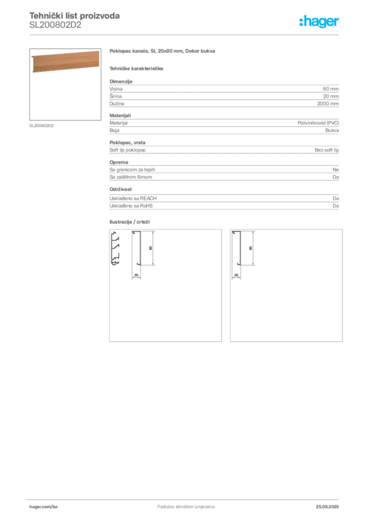 Slika Hager Product data sheet SL200802D2  | Hager