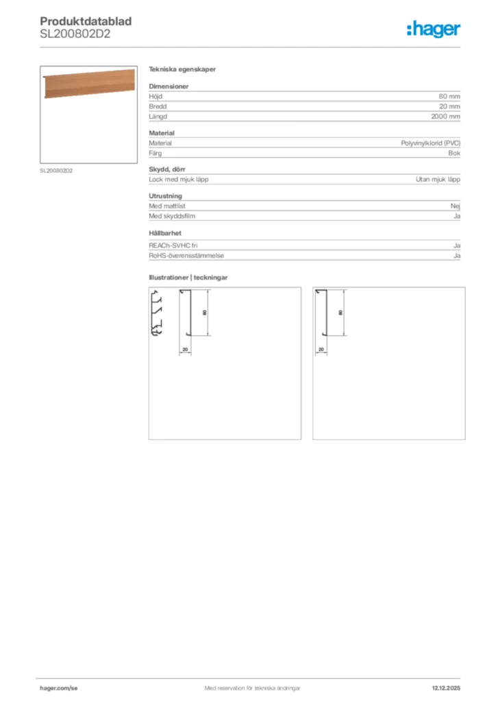 Bild Hager Produktdatablad SL200802D2 | Hager Sverige