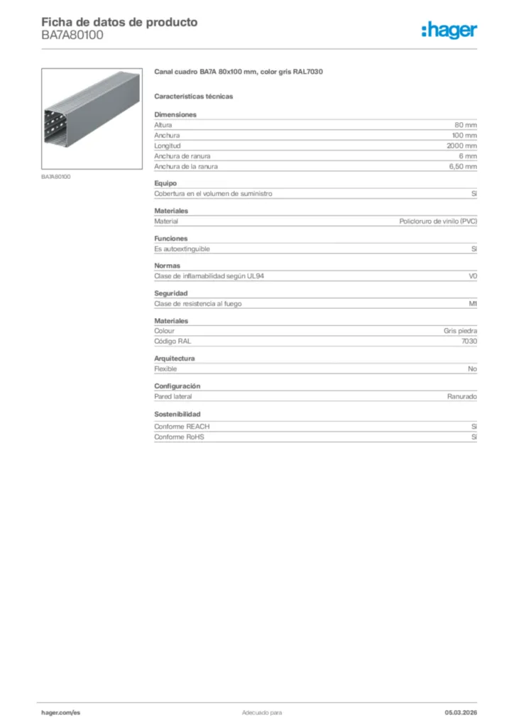 Imagen Hager Ficha de datos de producto BA7A80100 | Hager España