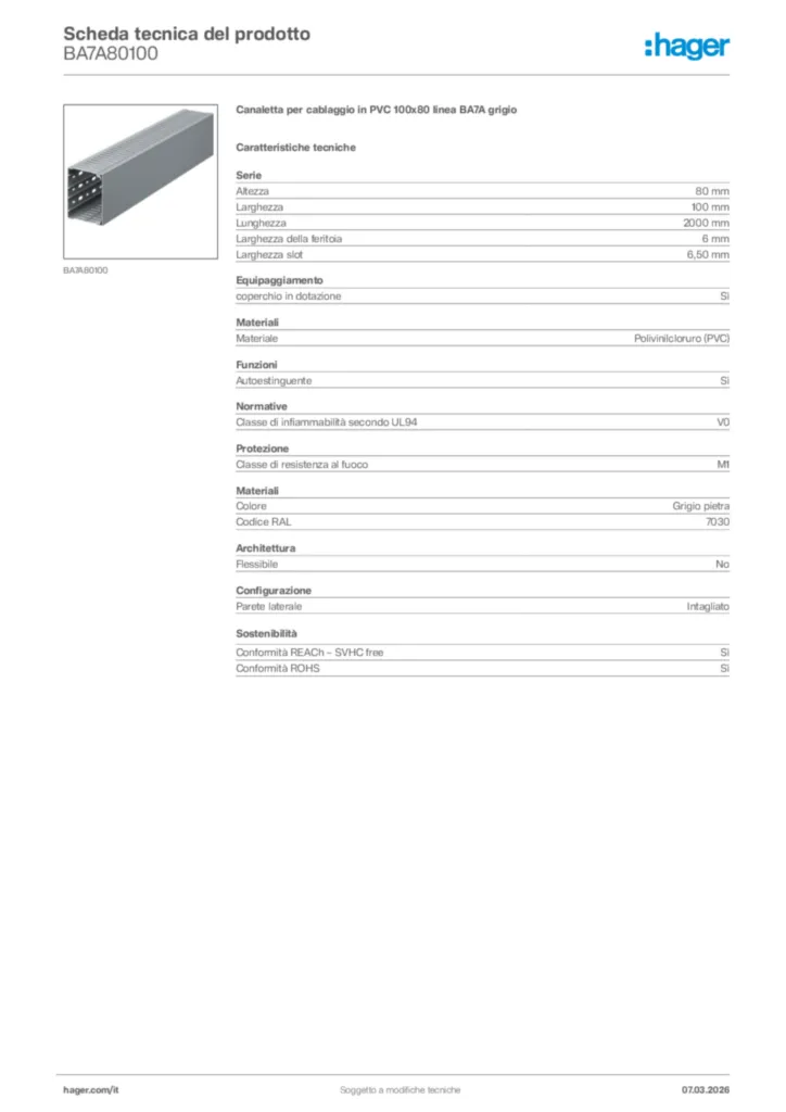Immagine Hager Scheda tecnica del prodotto BA7A80100 | Hager Italia