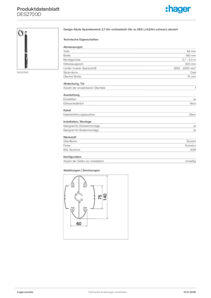 Bild Hager Produktdatenblatt DES2700D | Hager Deutschland