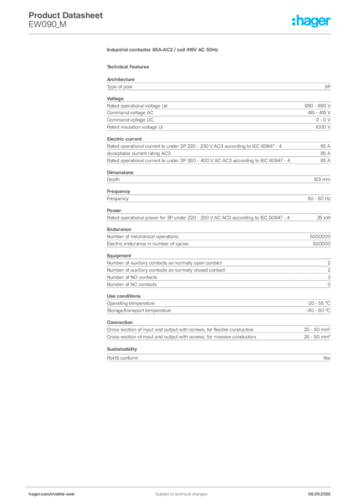 Image Hager Product data sheet EW090_M  | Hager