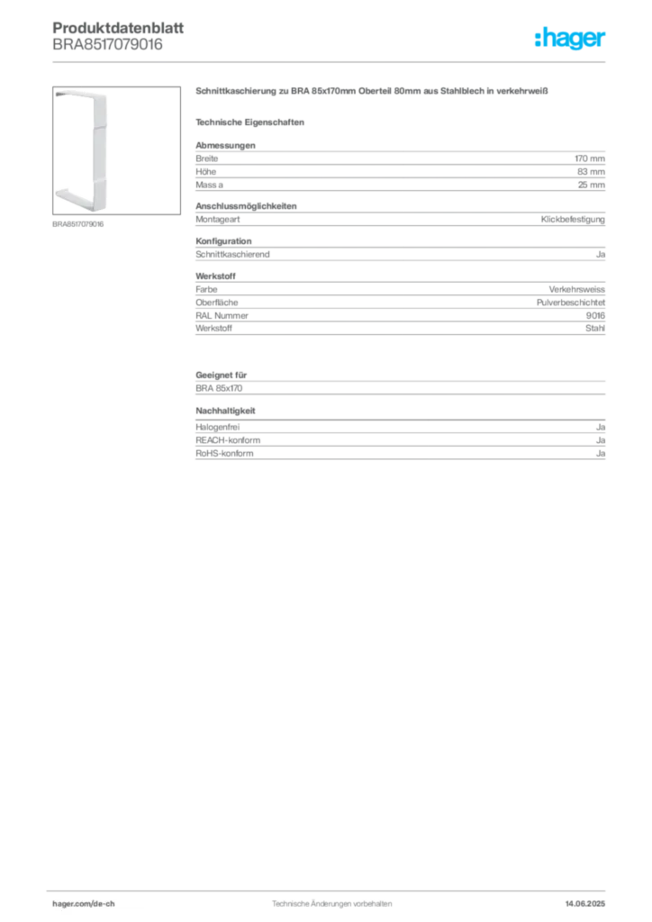 Bild Hager Produktdatenblatt BRA8517079016 | Hager Schweiz
