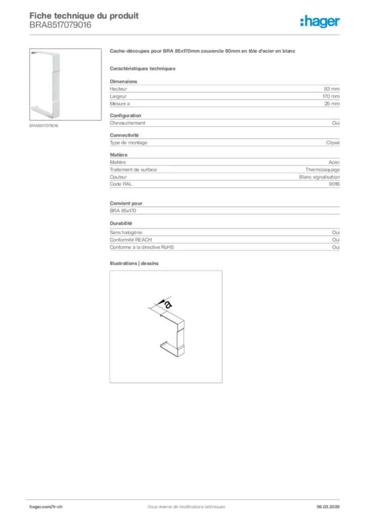 Image Hager Fiche technique du produit BRA8517079016 | Hager Suisse