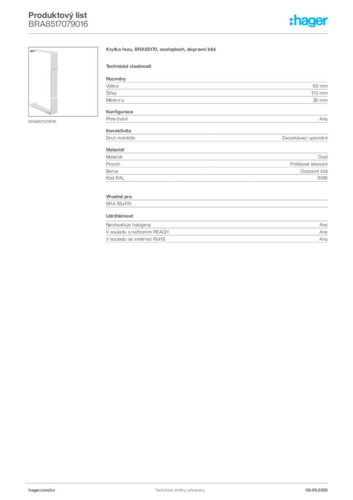 Obrázek Hager Produktový list BRA8517079016 | Hager