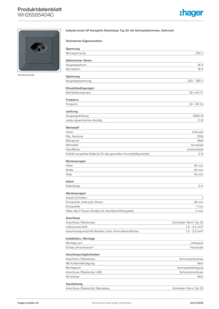 Bild Hager Produktdatenblatt WH26585404C | Hager Schweiz