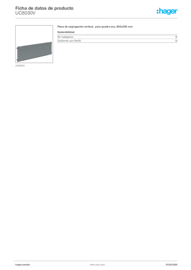 Imagen Hager Ficha de datos de producto UC8030V | Hager España