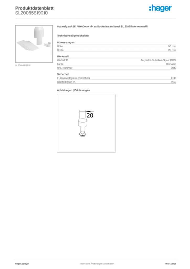 Bild Hager Produktdatenblatt SL20055819010 | Hager Deutschland