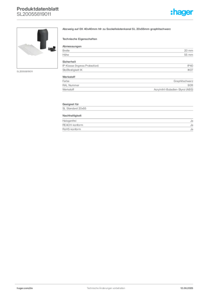 Hager Produktdatenblatt SL20055819011